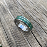 Green Jade and Titanium Ring with Double Inlay