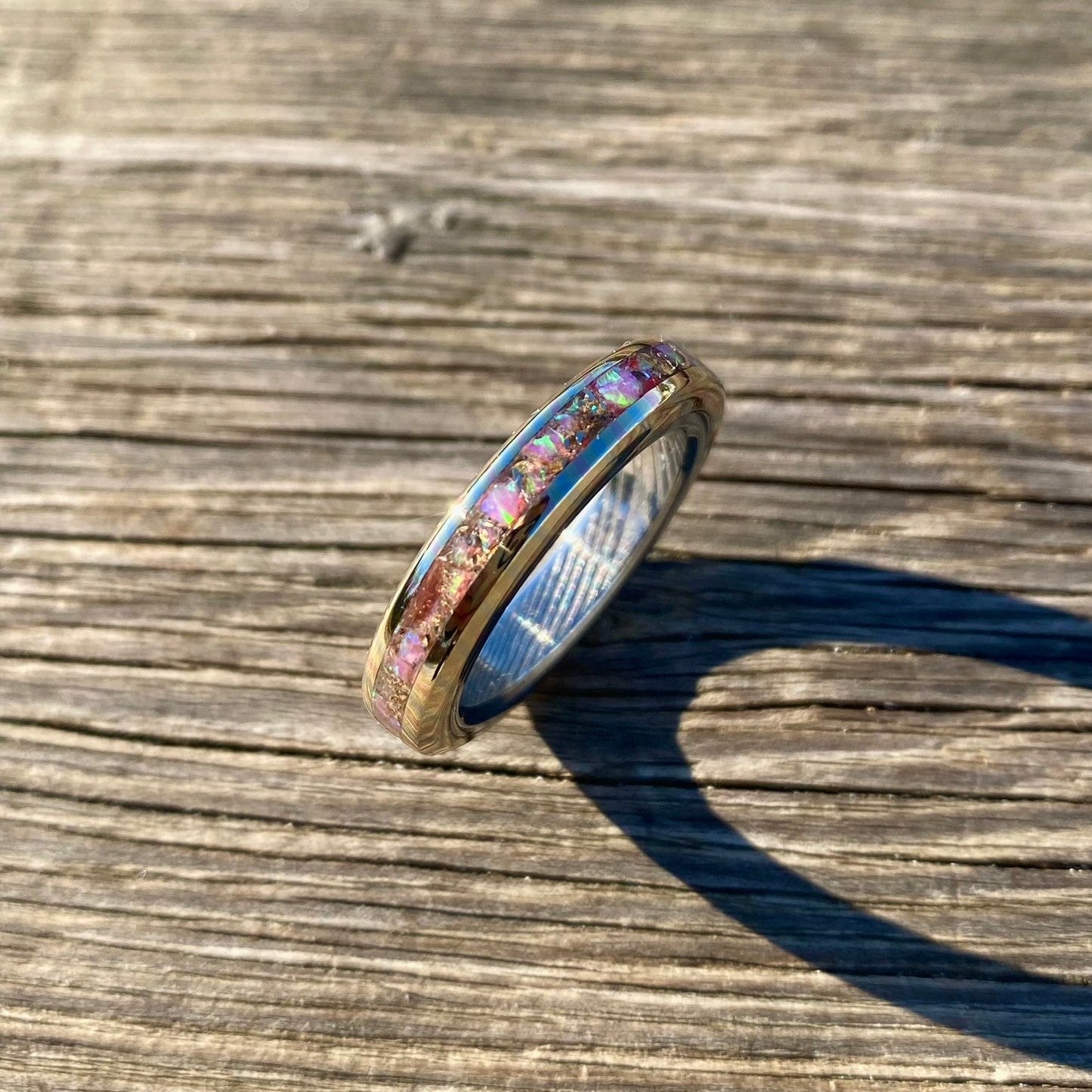 Anello di Mokume Gane, Acciaio Damasco ed Opale