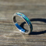 Green Jade, Opal and Mokume Gane Chips Ring