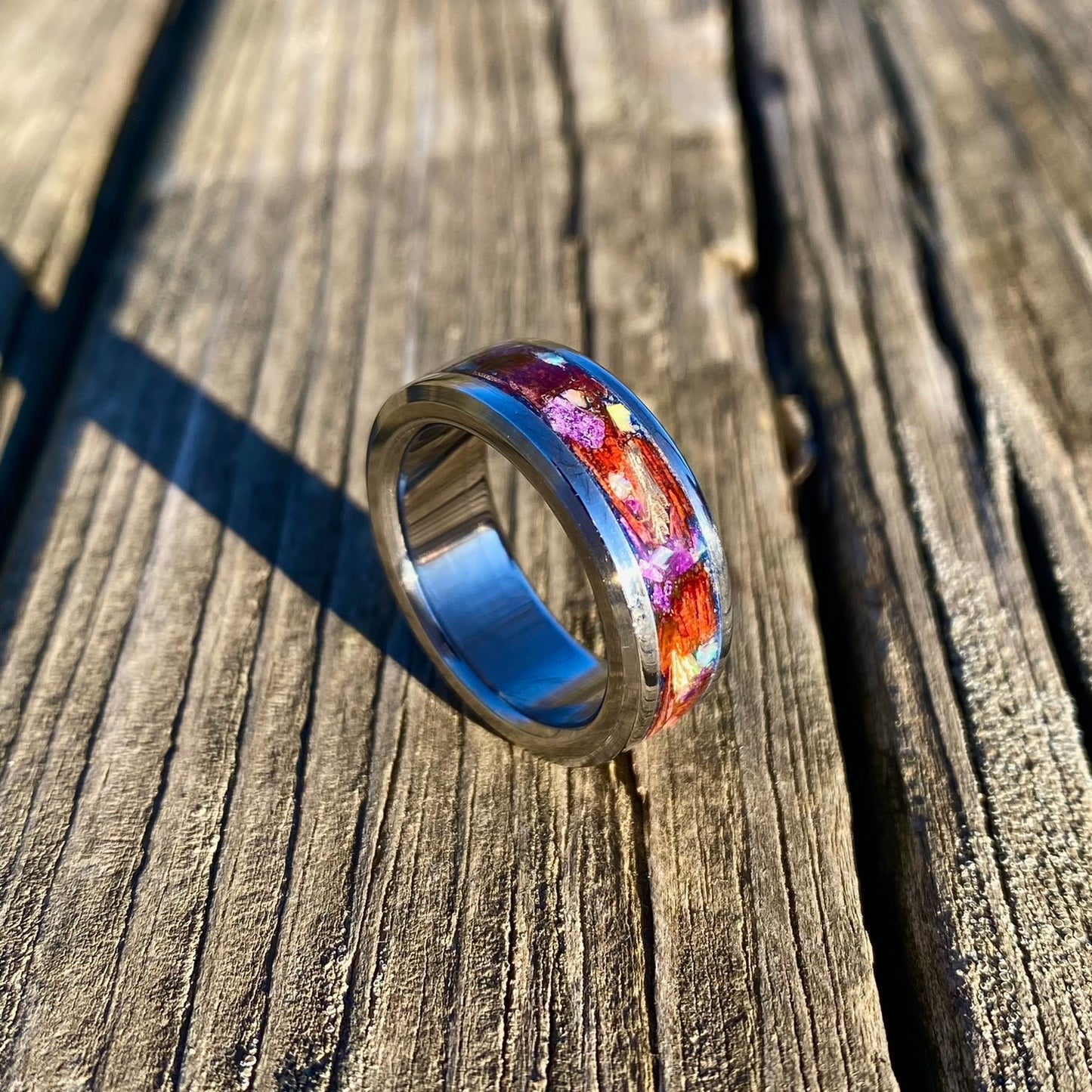 Titanium, Opal, Padauk Wood and Tiger's Eye Ring