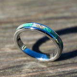 Green Jade, Opal and Mokume Gane Chips Ring