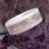 White Ceramic, Amethyst, Opal and Silver Leaf Ring