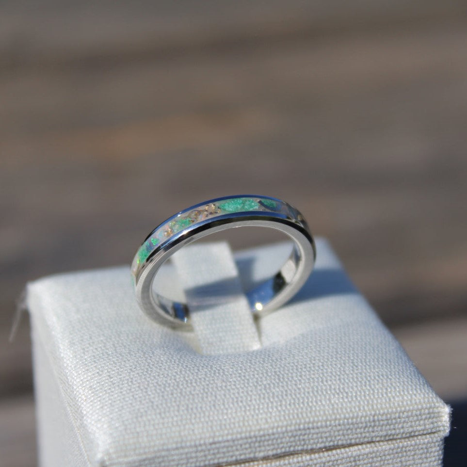 Green Jade, Opal and Mokume Gane Chips Ring