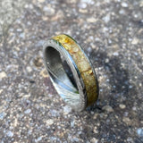 Damascus Steel, Amber and Gold Leaf Ring