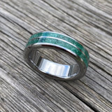 Green Jade and Titanium Ring with Double Inlay