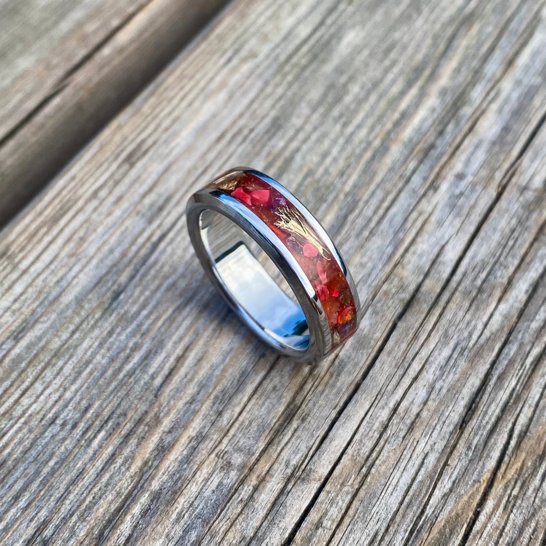 Opal, Carnelian, Brass, Purple Agate with Bronzite and Coral Ring