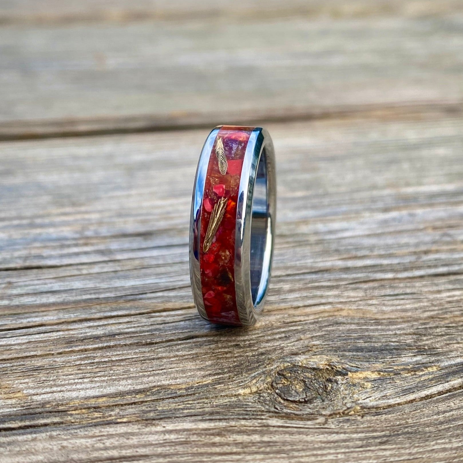 Opal, Carnelian, Brass, Purple Agate with Bronzite and Coral Ring