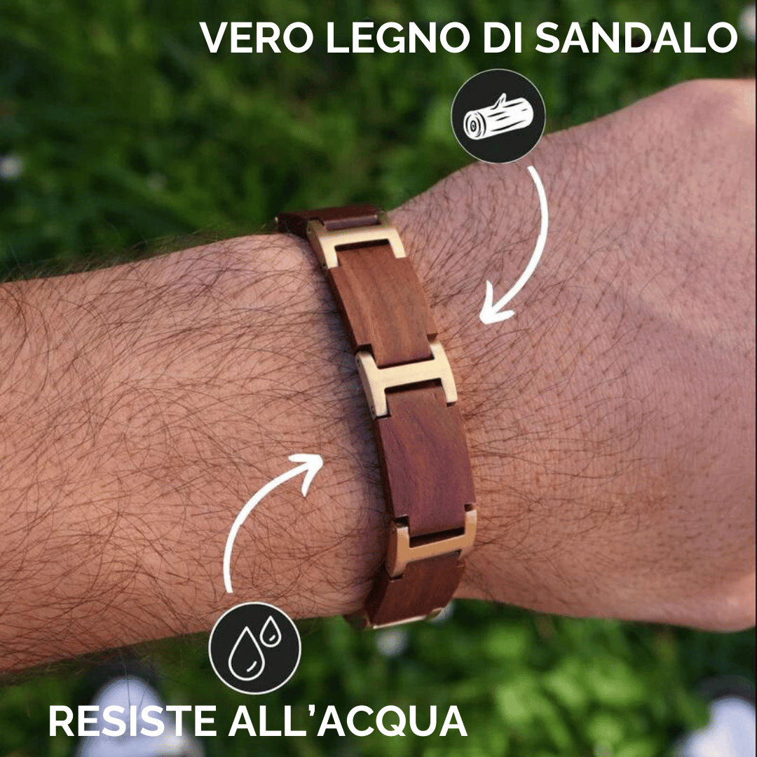 Bracciale Genova in Acciaio Dorato e Legno di Sandalo Rosso