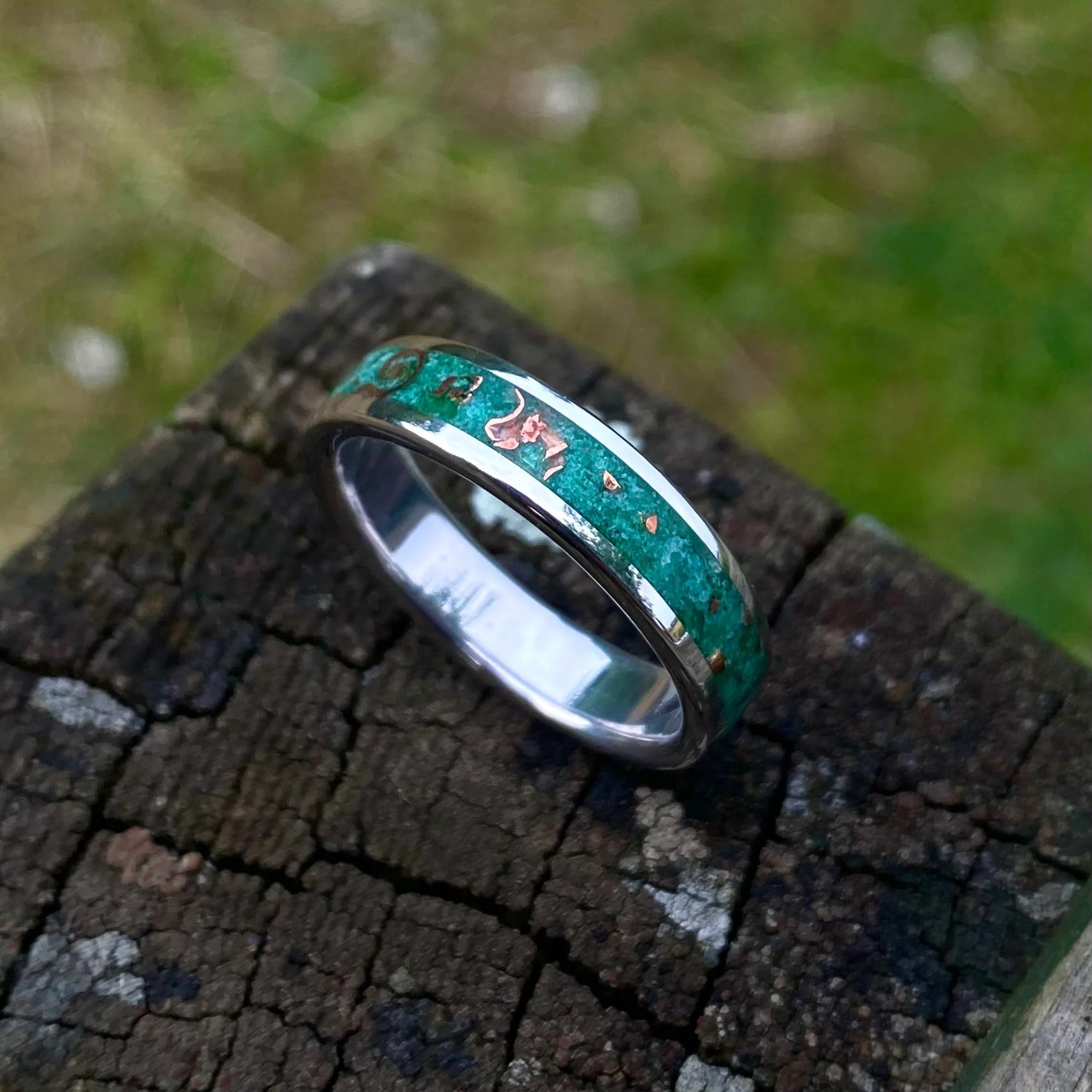 Green Jade and Copper Ring