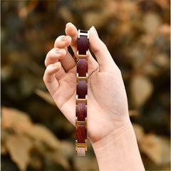 Genoa Bracelet in Golden Steel and Red Sandalwood